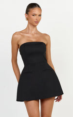 Benson Playsuit - Strapless Fit and Flare Playsuit in Black
