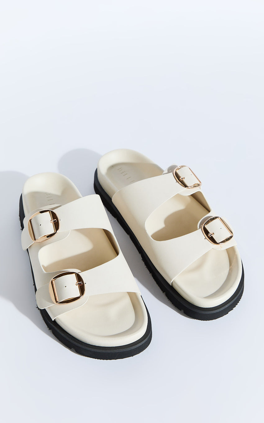 Billini - Cosmo Slides with Hardware Buckle in Bone