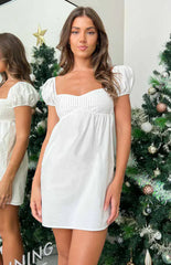 Joey White Puff Sleeve Mini Dress
