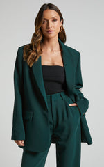 Caralina Blazer - Oversized Single Breasted Blazer in Forest Green