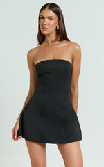 Catharine Mini Dress - Strapless A Line Dress in Black