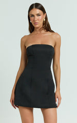 Catharine Mini Dress - Strapless A Line Dress in Black