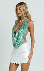 Cece Top - Halter Neck Deep Cowl Top in Aqua