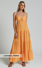 Chila Midi Dress - Strappy Tie Front Low Back Tiered Dress in Papaya Orange