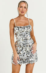 Cleo Mini Dress - Circle Sequin Mini Dress in Silver