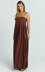 Cloe Maxi Dress - Pleated Detail Dress in Chocolate