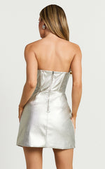 Cooper Mini Dress - Metallic Strapless Dress in Silver