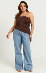 Faye Top - Asymmetric Gathered Strapless Top in Chocolate
