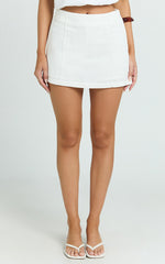 Cora Mini Skort - Linen Side Split Fitted Mini Skort in White