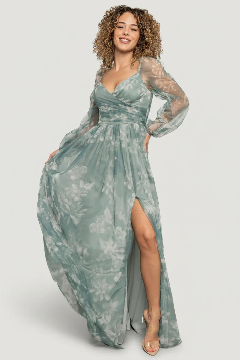 Nara Tulle Maxi Dress | Dusty Green Floral
