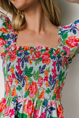 Harper Smocked Midi Dress | Blue Multi Floral