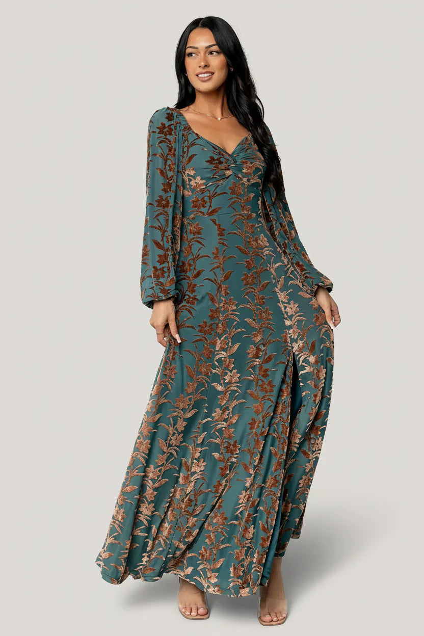 Aurora Velvet Maxi Dress | Jade + Bronze Floral