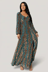 Aurora Velvet Maxi Dress | Jade + Bronze Floral
