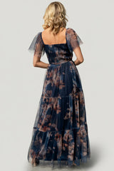 Nicola Tulle Maxi Dress | Dark Blue Floral