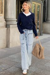 Skyler Drawstring Wide Leg Jeans | Light Wash