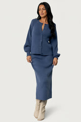 Blair Rib Knit Cardigan | Blue