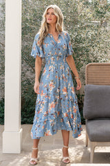 Spell Boho Midi Dress | Blue + Peach Floral