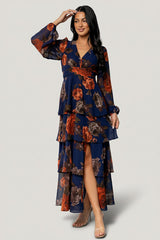 Mariella Tiered Maxi Dress | Navy + Rust