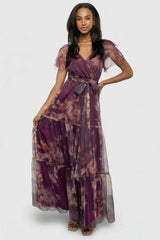 Nicola Tulle Maxi Dress | Aubergine Floral