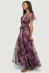 Nicola Tulle Maxi Dress | Aubergine Floral