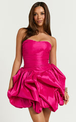 Deb Mini Dress - Ruched Strapless Bubble Hem Dress in Hot Pink