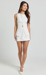 Desi Mini Skirt - Tailored Mid Waisted Skirt in Warm White