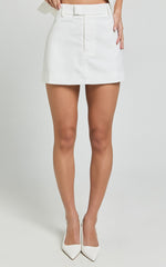 Desi Mini Skirt - Tailored Mid Waisted Skirt in Warm White