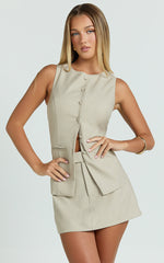 Desi Top - Longline Crew Neck Vest Top in Oatmeal