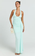 Dixie Maxi Dress - Plunge Halter Low Back Dress in Mint