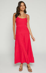 Donissa Midi Dress - Panelled Knit Dress in Cherry Red