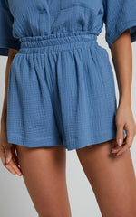 Donita Shorts - Elastic Waist Shorts in Azure Blue
