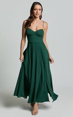 Elijah Maxi Dress - Bust Cup Tie Strap Dress in Forest Green