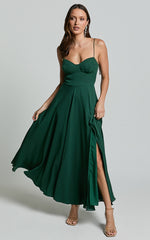 Elijah Maxi Dress - Bust Cup Tie Strap Dress in Forest Green