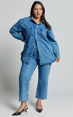 Faharra Shirt - Recycled Cotton Denim Shirt in Dark Blue Wash