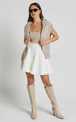 Farrah Mini Skirt - High Waisted A Line Skirt in Off White