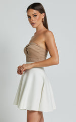 Farrah Mini Skirt - High Waisted A Line Skirt in Off White
