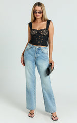 Francis Top - Lace Balconette Crop Top in Black