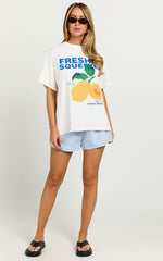 Gwen Two Piece Top and Shorts Set - Freshly Squeezed T-shirt Set in White/Blue