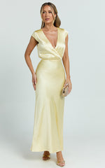 Hailey Midi Dress - Cap Sleeve V Neck Dress in Lemon