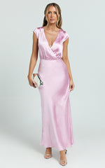 Hailey Midi Dress - Cap Sleeve V Neck Dress in Pink