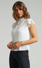 Harlow Top - High Neck Pleated Workwear Top in White