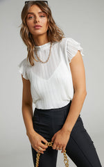 Harlow Top - High Neck Pleated Workwear Top in White