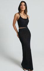Irina Two Piece Set - Glitter Knit Cami Top and Midi Skirt in Black