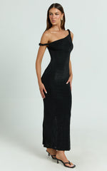 Isabel Midi Dress - Twist Off Shoulder Bodycon Dress in Black