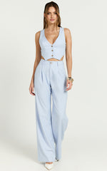 Izara Vest - V Neck Button Up Cropped Vest in Light Blue
