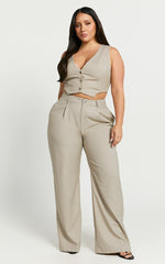 Izara Vest - V Neck Button Up Cropped Vest in Oatmeal