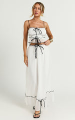 Jaden Maxi Skirt - Gathered Contrast Tie Detail Skirt in Cream