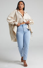 Kalpena Shirt - Ruched Side Oversized Shirt in Beige