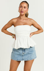 Karmen Top - Strapless Ruched Side Bubble Hem Top in Off White