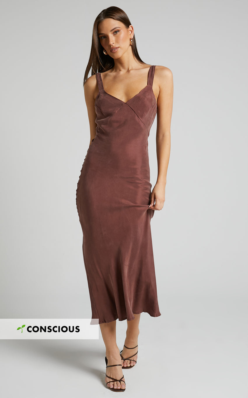 Kaya Midi Dress - Cupro Slip Dress in Chocolate